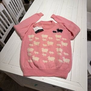 VTG Black sheep, pink/white sweater brand new hand knit in New Zealand/FAIRLIE
